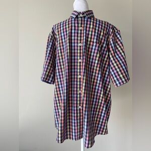 Bugatchi Uomo Men’s Classic Fit Multi-Color Plaid Button-Down short sleeve Shirt